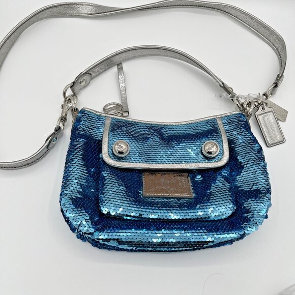 RARE Coach Poppy Turquoise Sequin Spotlight 2-Way Shoulder Bag Handbag - Picture 1 of 12